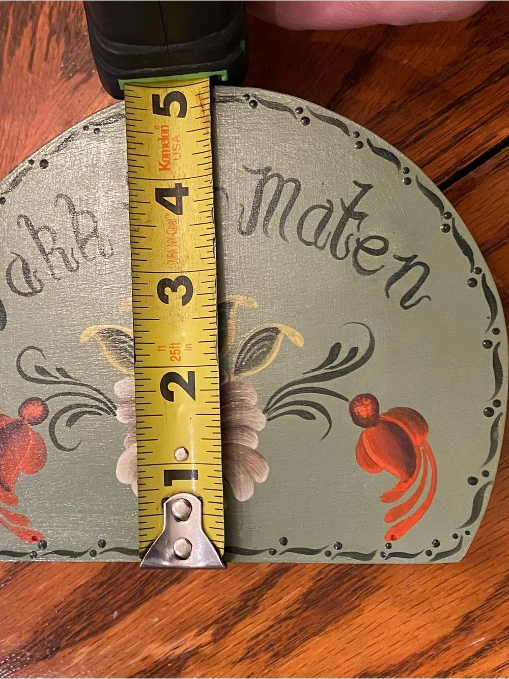 Hand-Painted Folk Art Green Floral Napkin Holder by S. Jones